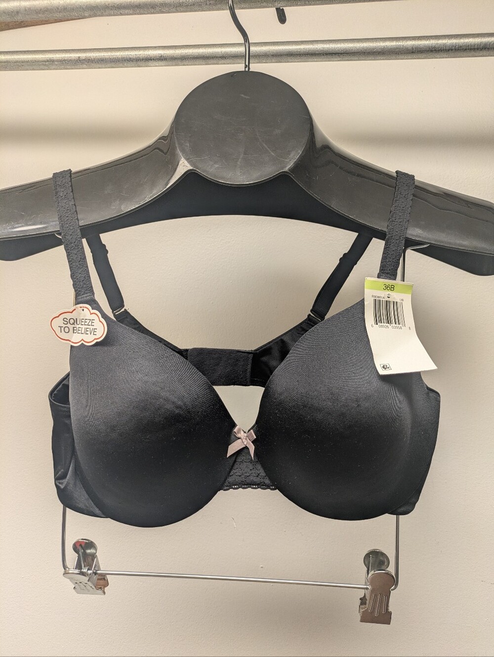 36B Warner's Black Full Coverage Perfect Memory Foam Underwire 3 way Bra